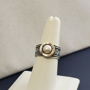 Shablool Didae Rustic Oxidized Sterling Pearl Ring Approx. Size 6.75